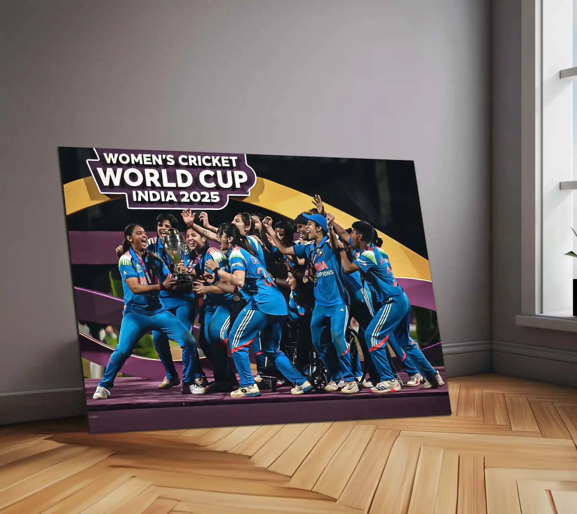 India Women’s Cricket Team – ICC Women’s World Cup 2025 Champions Trophy Celebration | Limited Edition Metal Frame Poster - TURTLEWINGS