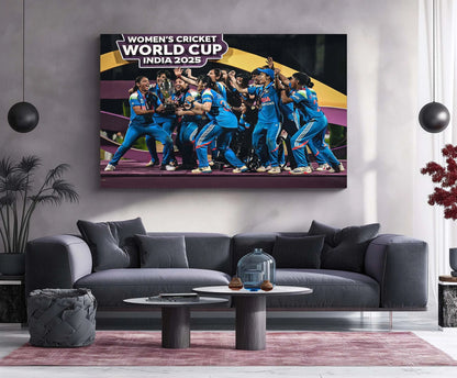 India Women’s Cricket Team – ICC Women’s World Cup 2025 Champions Trophy Celebration | Limited Edition Metal Frame Poster - TURTLEWINGS