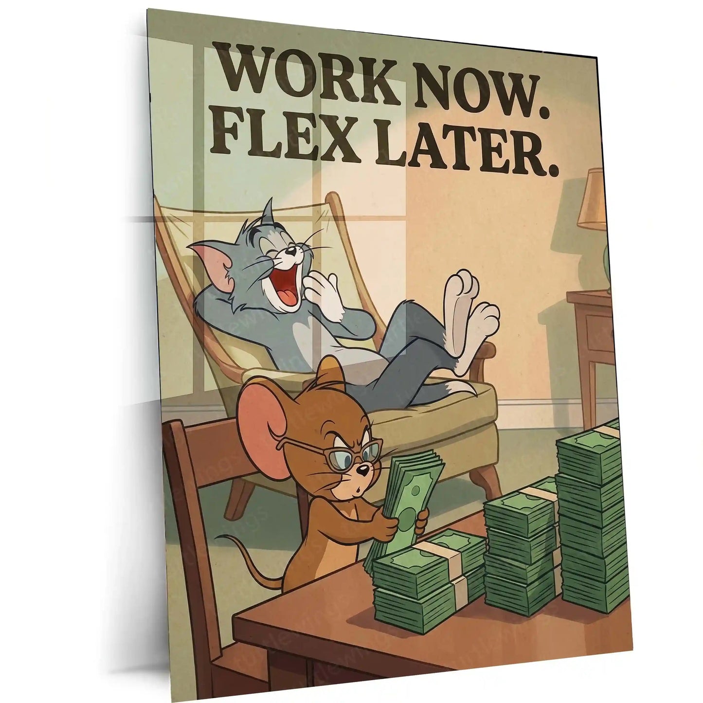 Quote Metal Poster | Work Now, Flex Later | Hustle Motivation Wall Art | Success & Hard Work Cartoon Metal - TURTLEWINGS 