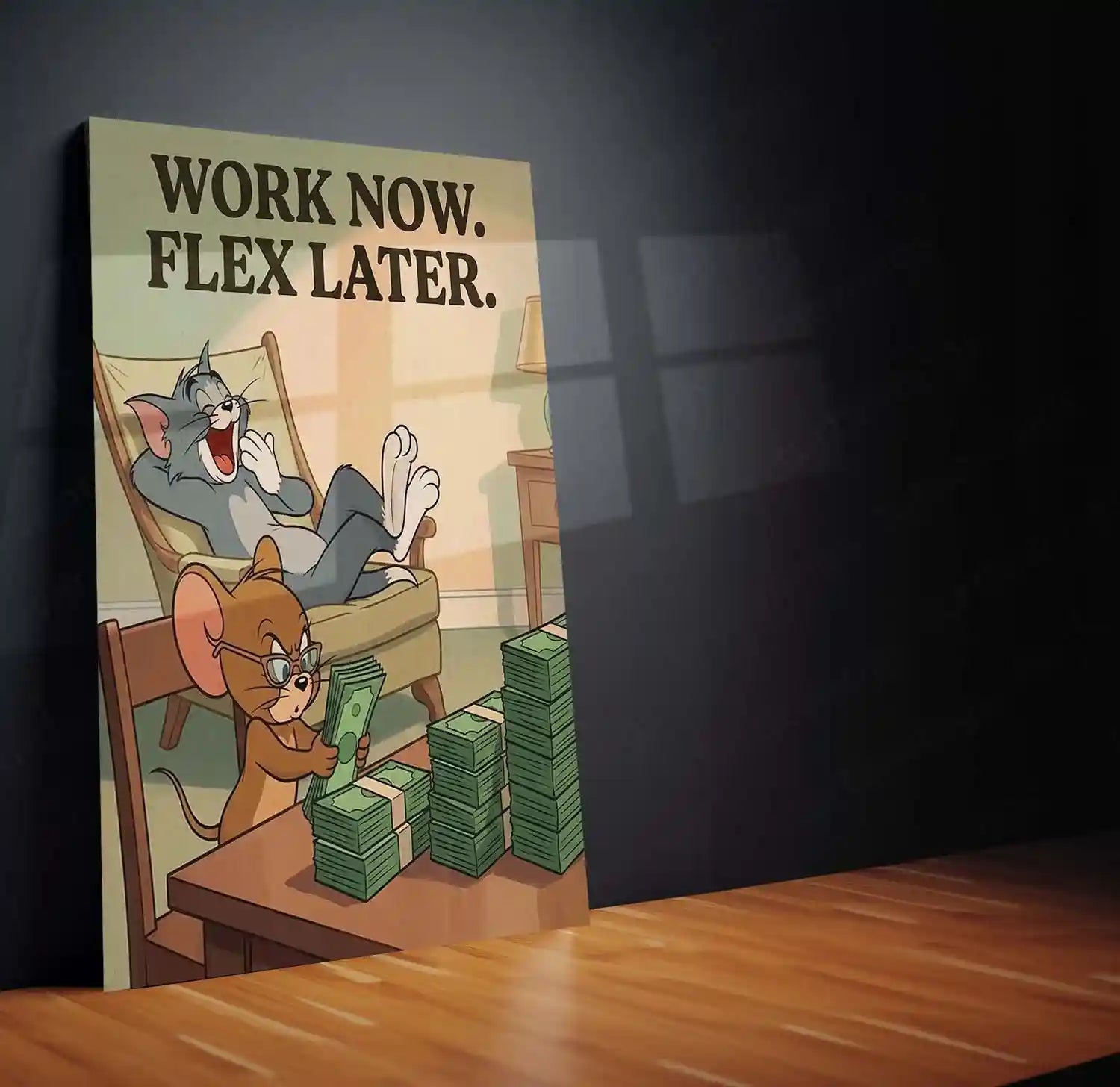 Quote Metal Poster | Work Now, Flex Later | Hustle Motivation Wall Art | Success & Hard Work Cartoon Metal - TURTLEWINGS 