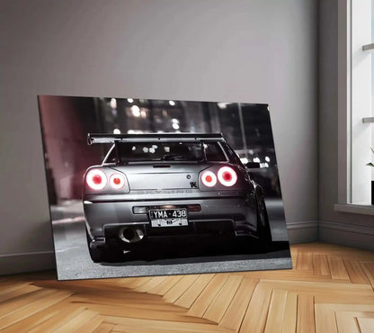 LED | 🏁 Nissan Skyline GT-R R34 Neon LED Metal Poster | JDM Legend Wall Art | Street Racer Glow Decor 02 - TURTLEWINGS