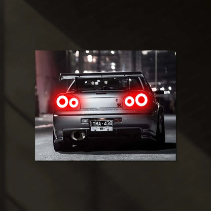 LED | 🏁 Nissan Skyline GT-R R34 Neon LED Metal Poster | JDM Legend Wall Art | Street Racer Glow Decor 02 - TURTLEWINGS