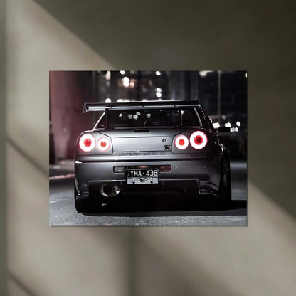 LED | 🏁 Nissan Skyline GT-R R34 Neon LED Metal Poster | JDM Legend Wall Art | Street Racer Glow Decor 02 - TURTLEWINGS
