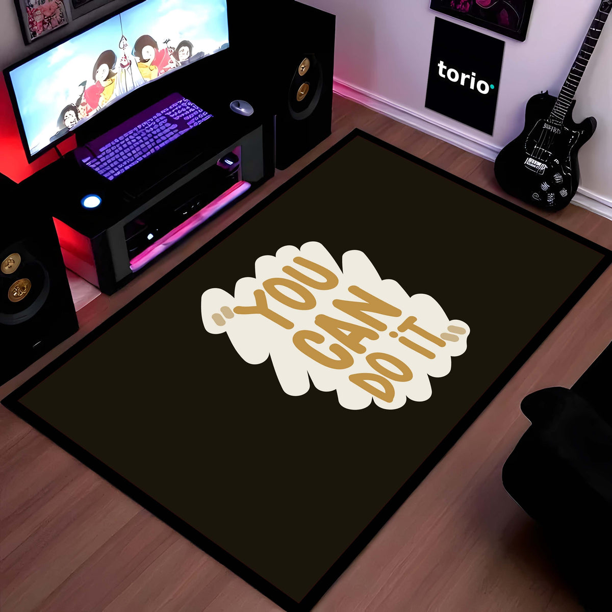 You Can Do It Floor Mat (3 mm Thick) | Minimal Motivational Quote Flat Rug for Home, Study & Workout Spaces