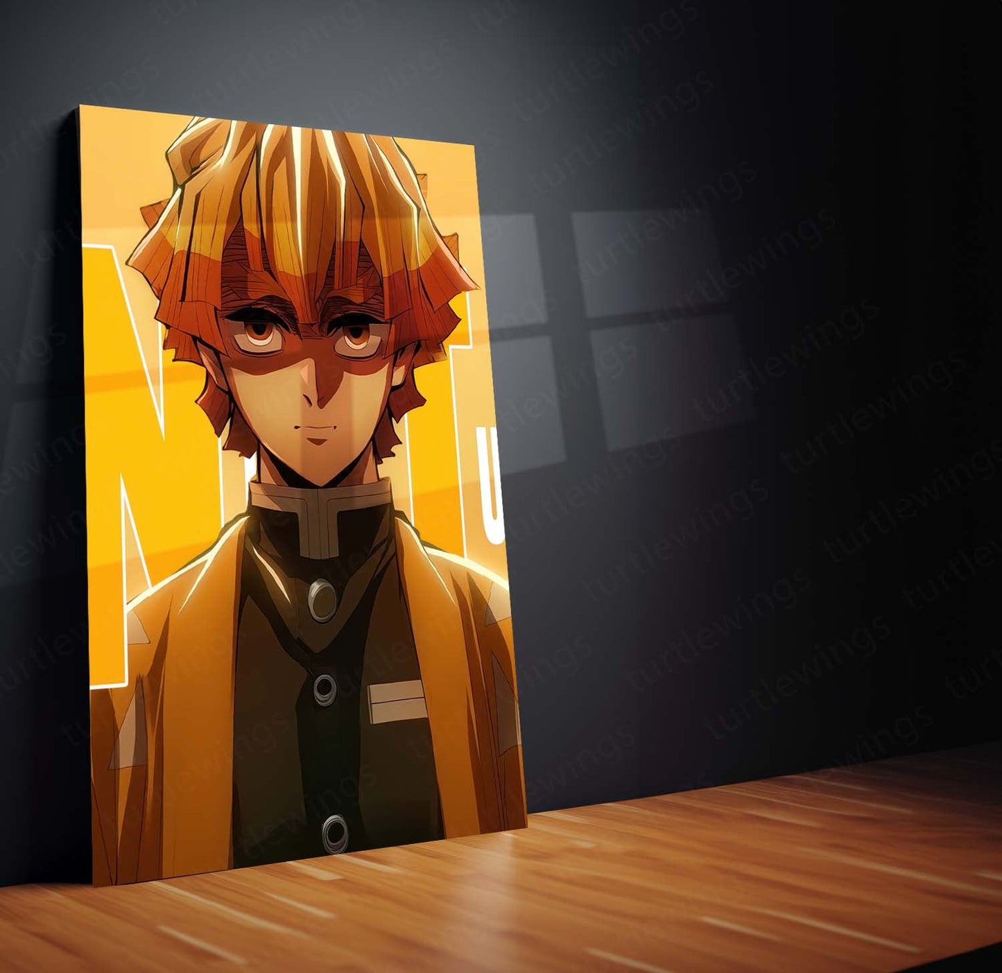 Anime Metal Poster Set of 3 | Zenitsu Agatsuma Minimalist Demon Slayer Triptych Wall Art