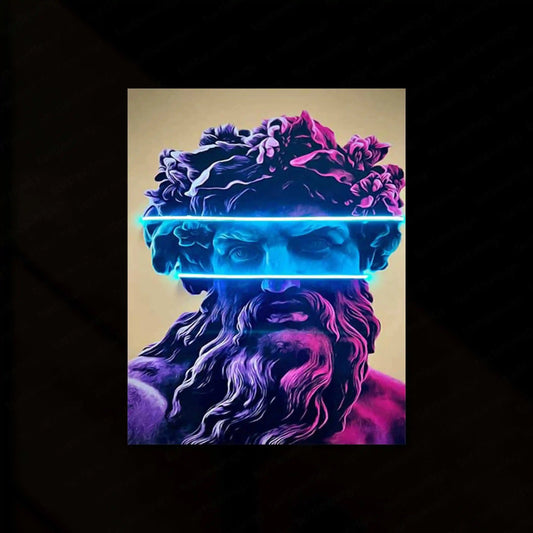 Zeus Pop Blue Neon LED Metal Frame â The King of Gods in Vibrant Light - TURTLEWINGS