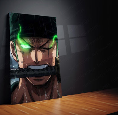 Anime Metal Poster Set of 3 | Roronoa Zoro Demon Aura Triptych Wall Art