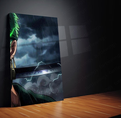 Anime Metal Poster Set of 3 | Roronoa Zoro Demon Aura Triptych Wall Art