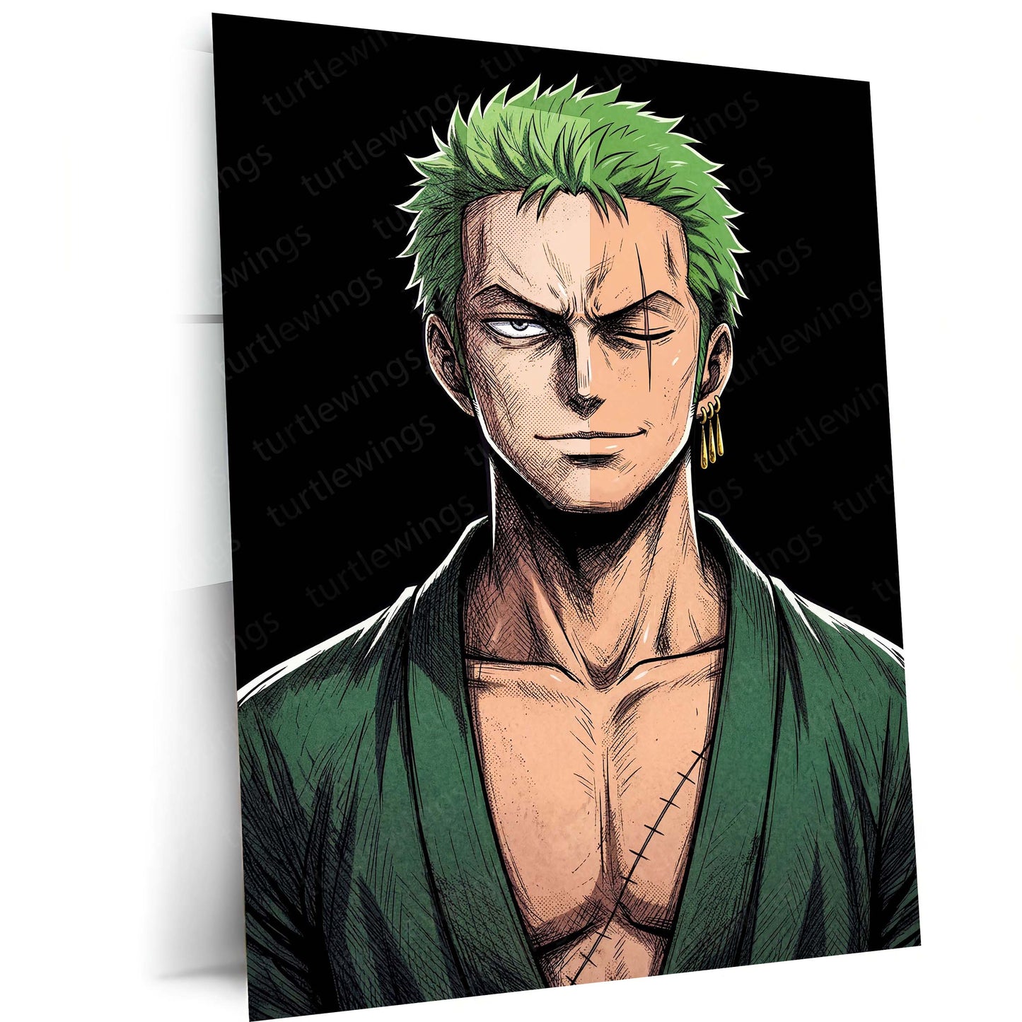 Anime Metal Poster | Roronoa Zoro Portrait Metal Poster | One Piece Anime Wall Art | Premium Aluminum Print