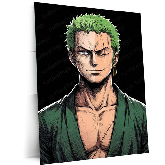 Anime Metal Poster | Roronoa Zoro Portrait Metal Poster | One Piece Anime Wall Art | Premium Aluminum Print