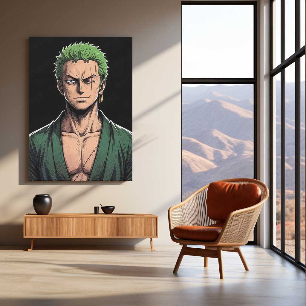 Anime Metal Poster | Roronoa Zoro Portrait Metal Poster | One Piece Anime Wall Art | Premium Aluminum Print