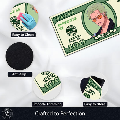 Roronoa Zoro Money Note Flat Rug | One Piece Anime Dollar Bill Inspired Bedroom Flat Rug for Gaming Room & Otaku Decor
