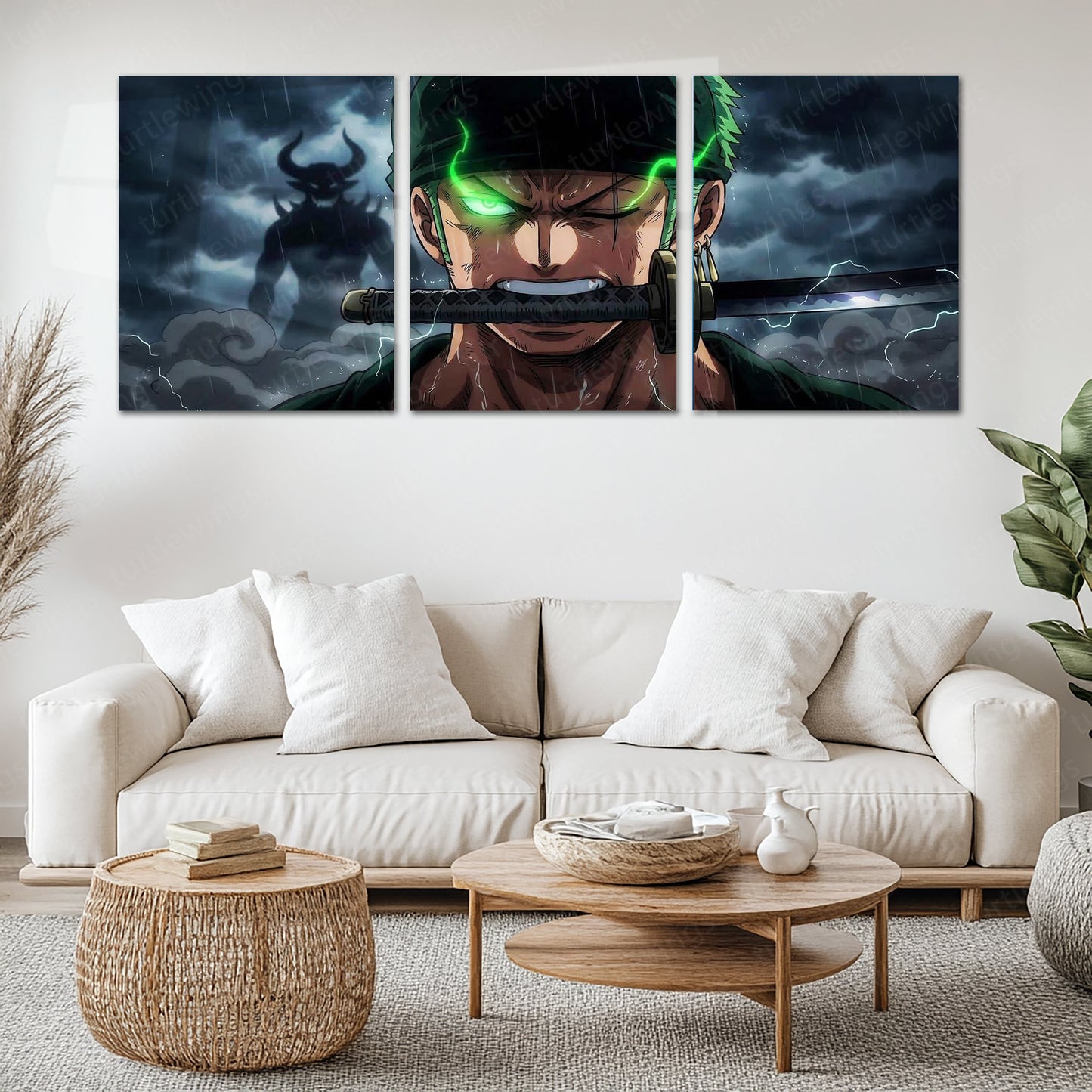 Anime Metal Poster Set of 3 | Roronoa Zoro Demon Aura Triptych Wall Art