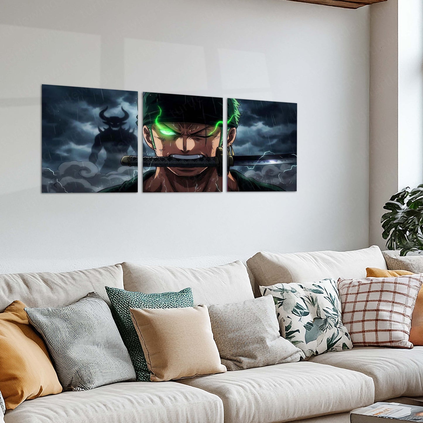 Anime Metal Poster Set of 3 | Roronoa Zoro Demon Aura Triptych Wall Art